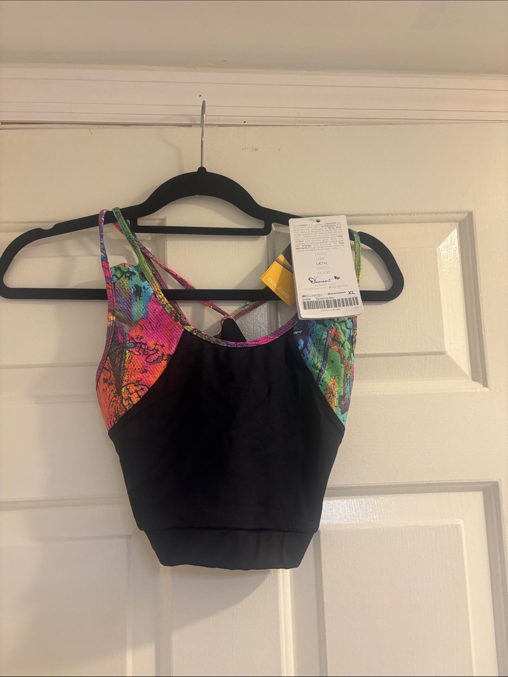 Elan Vital Women's Black Crop Swim Top with Multicolor Side Panels